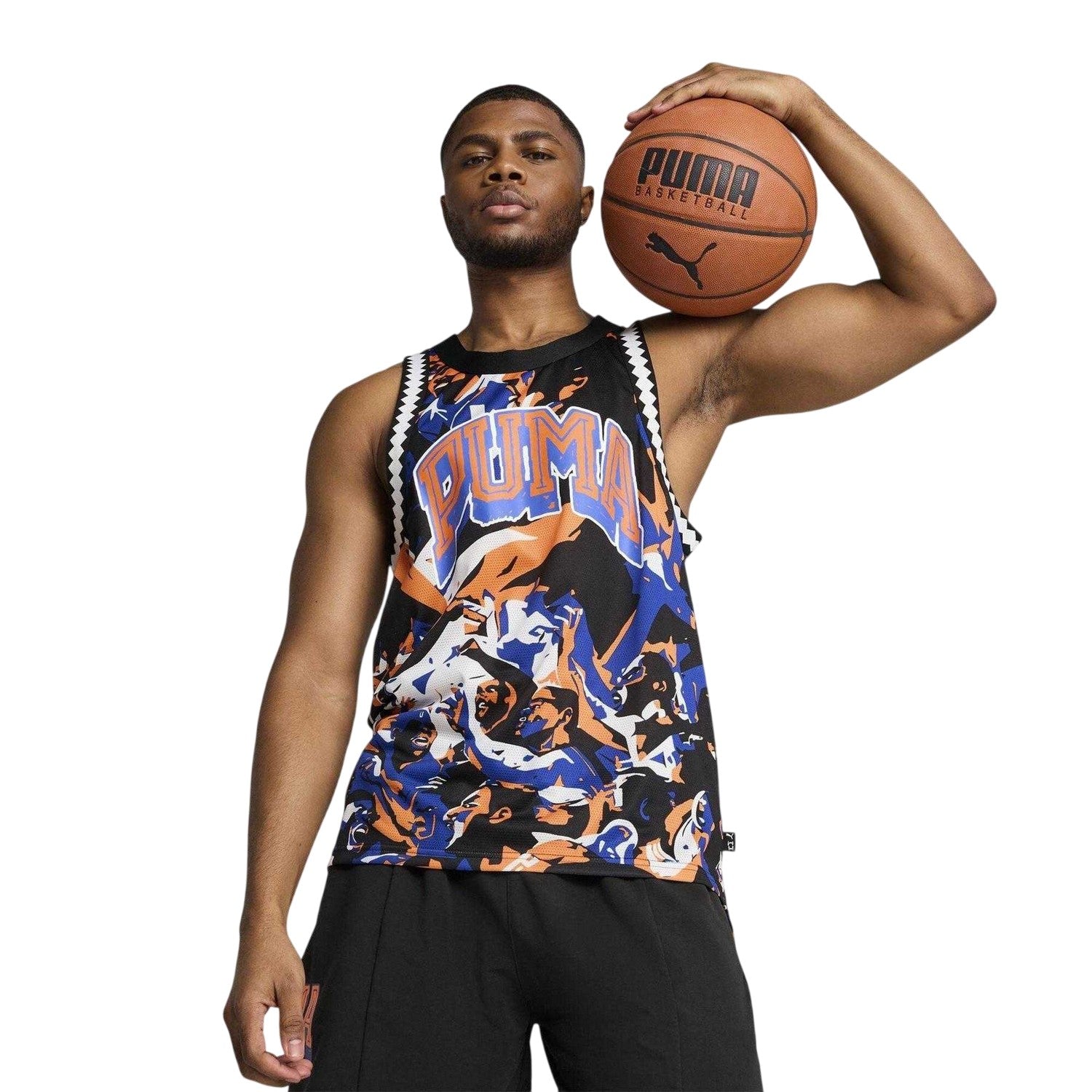 Blue-Black - Side - Puma Mens Performance Sleeveless Basketball Jersey