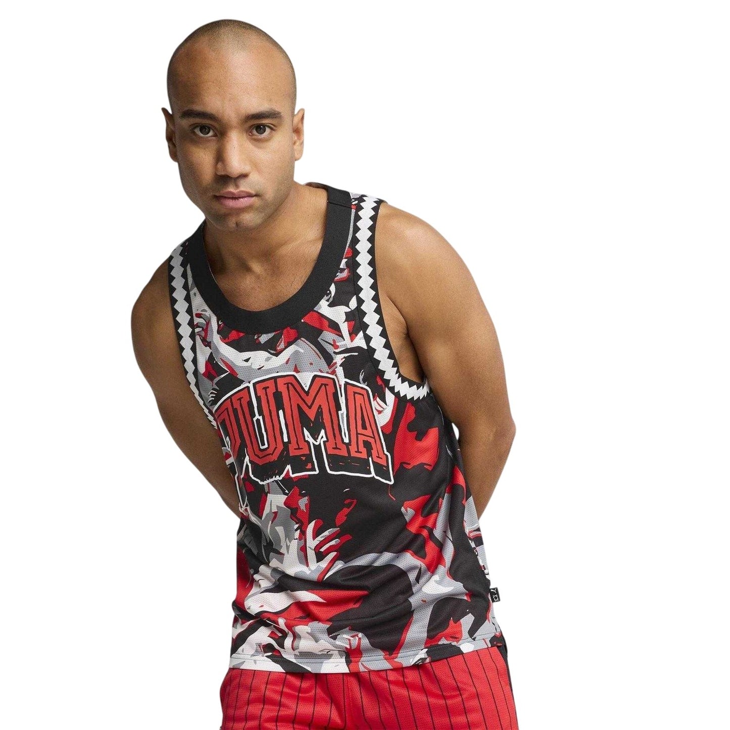 Red-Black - Side - Puma Mens Performance Sleeveless Basketball Jersey