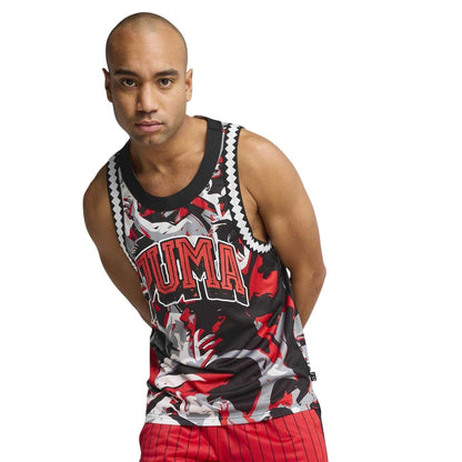 Red-Black - Side - Puma Mens Performance Sleeveless Basketball Jersey