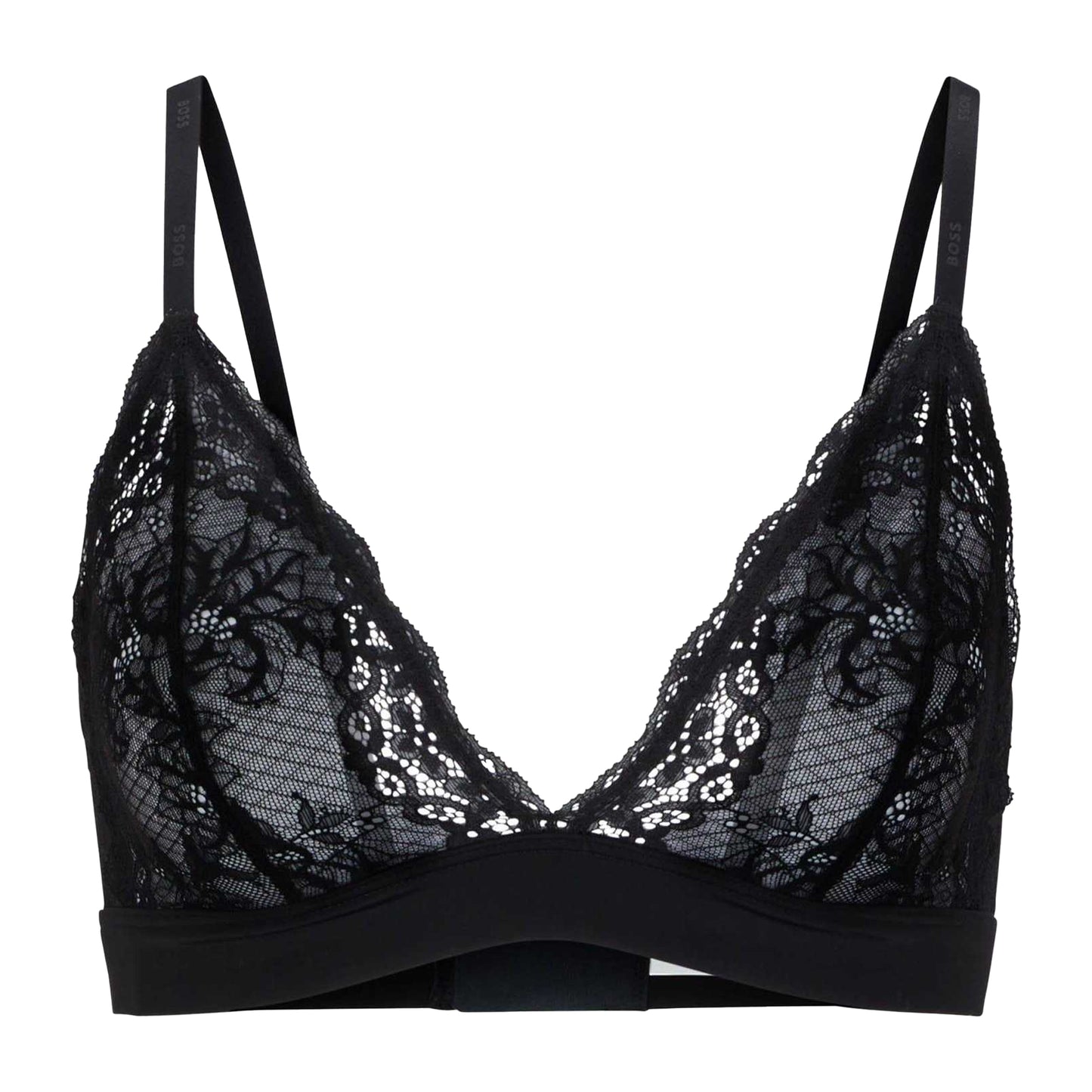 Black - Front - Hugo Boss Womens-Ladies Triangle Lace Detail Bra