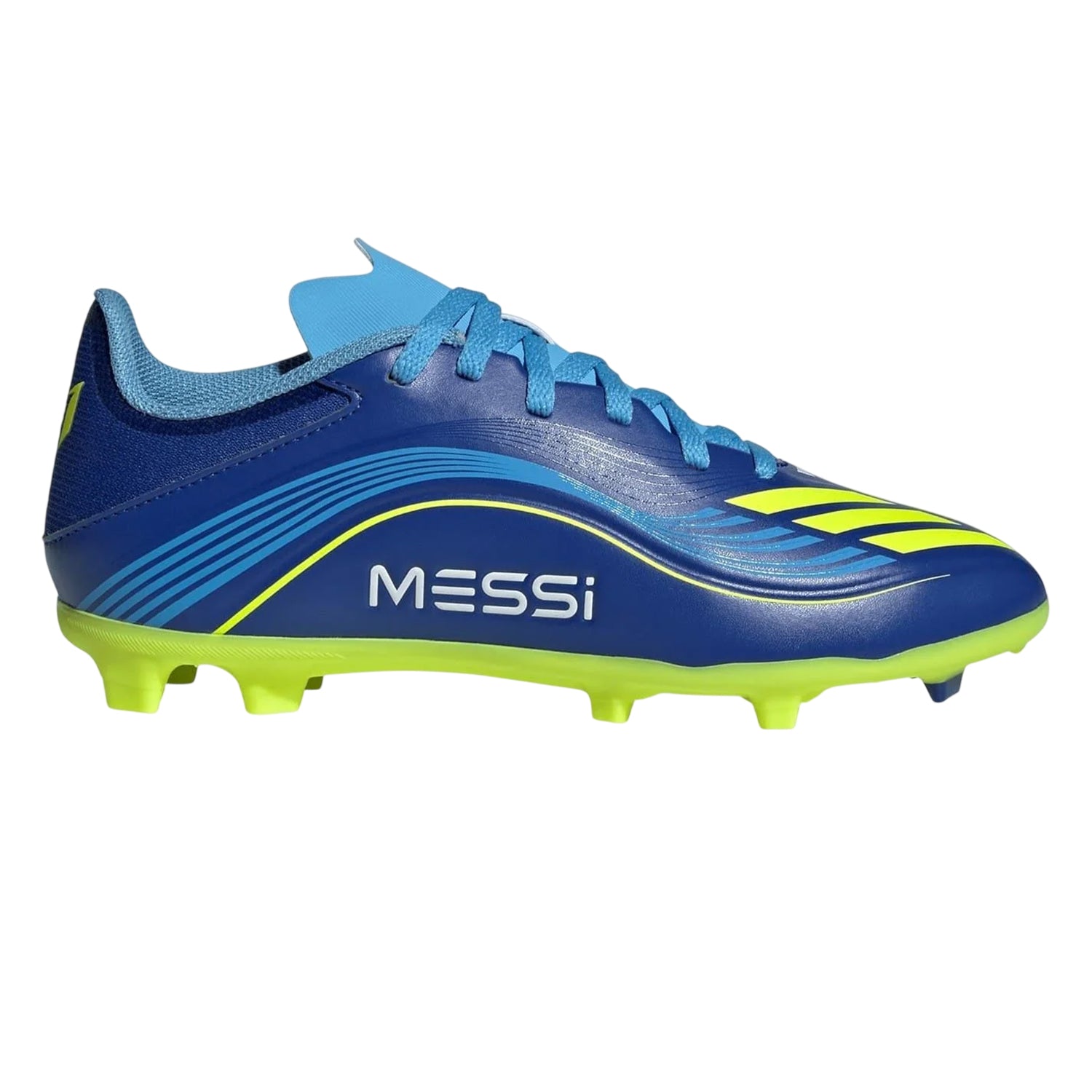 Blue-Yellow - Front - Adidas Childrens-Kids F50 League Firm Ground Football Boots