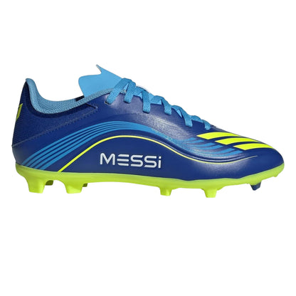Blue-Yellow - Front - Adidas Childrens-Kids F50 League Firm Ground Football Boots