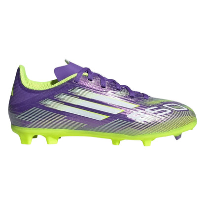 Purple-White - Front - Adidas Childrens-Kids F50 League Firm Ground Football Boots