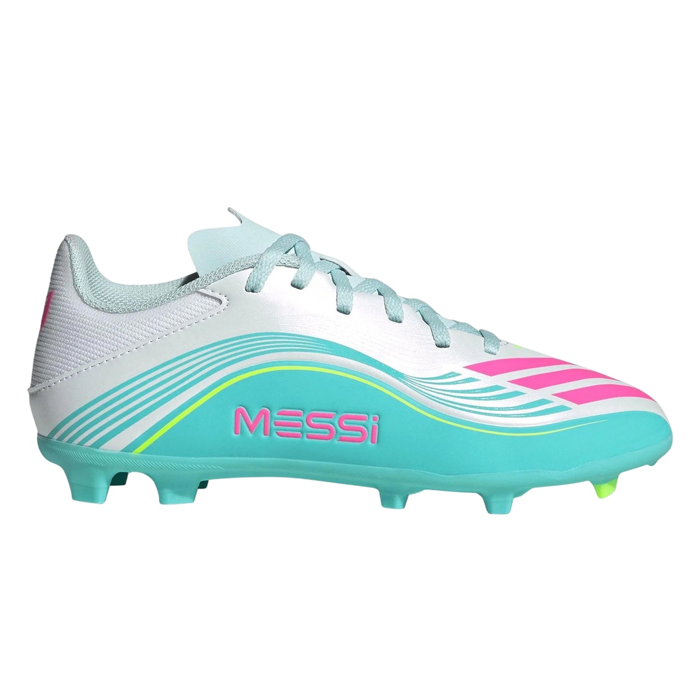 White-Pink-Blue - Front - Adidas Childrens-Kids F50 League Firm Ground Football Boots