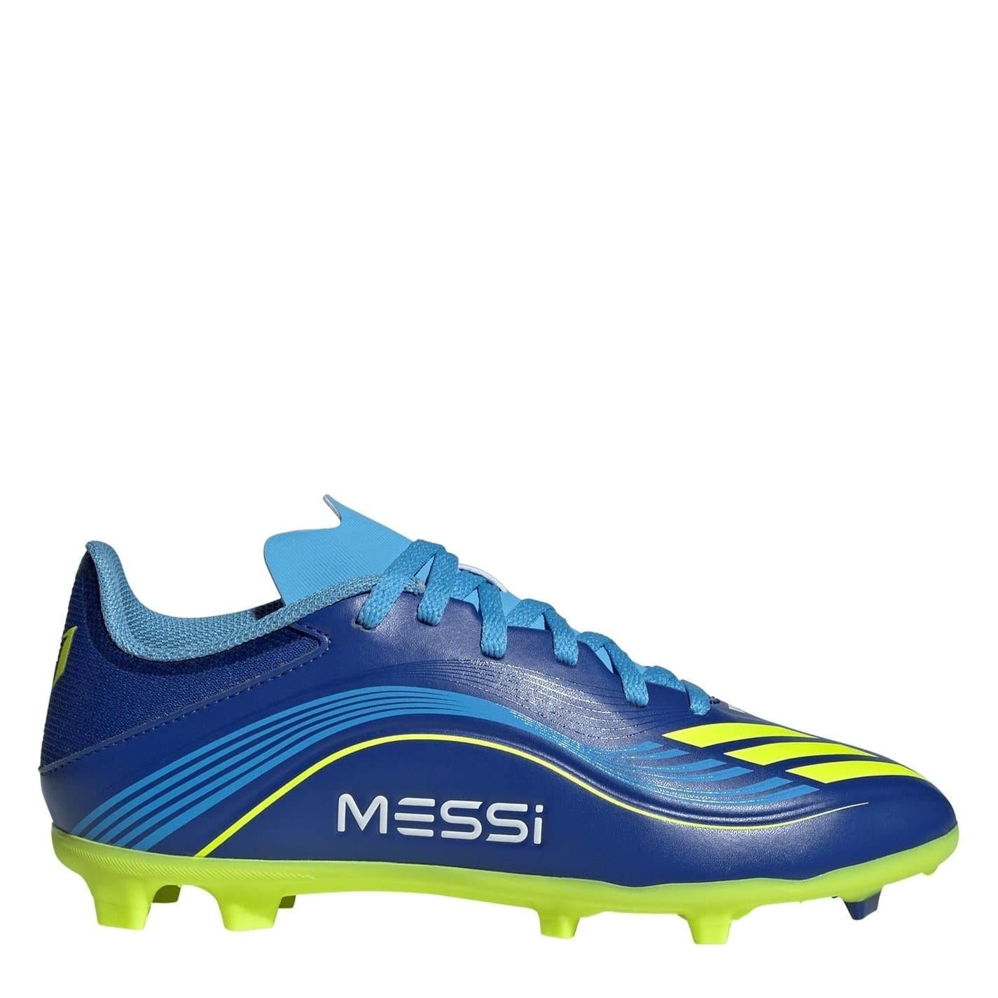 Royal Blue-Yellow - Front - Adidas Childrens-Kids F50 League Firm Ground Football Boots