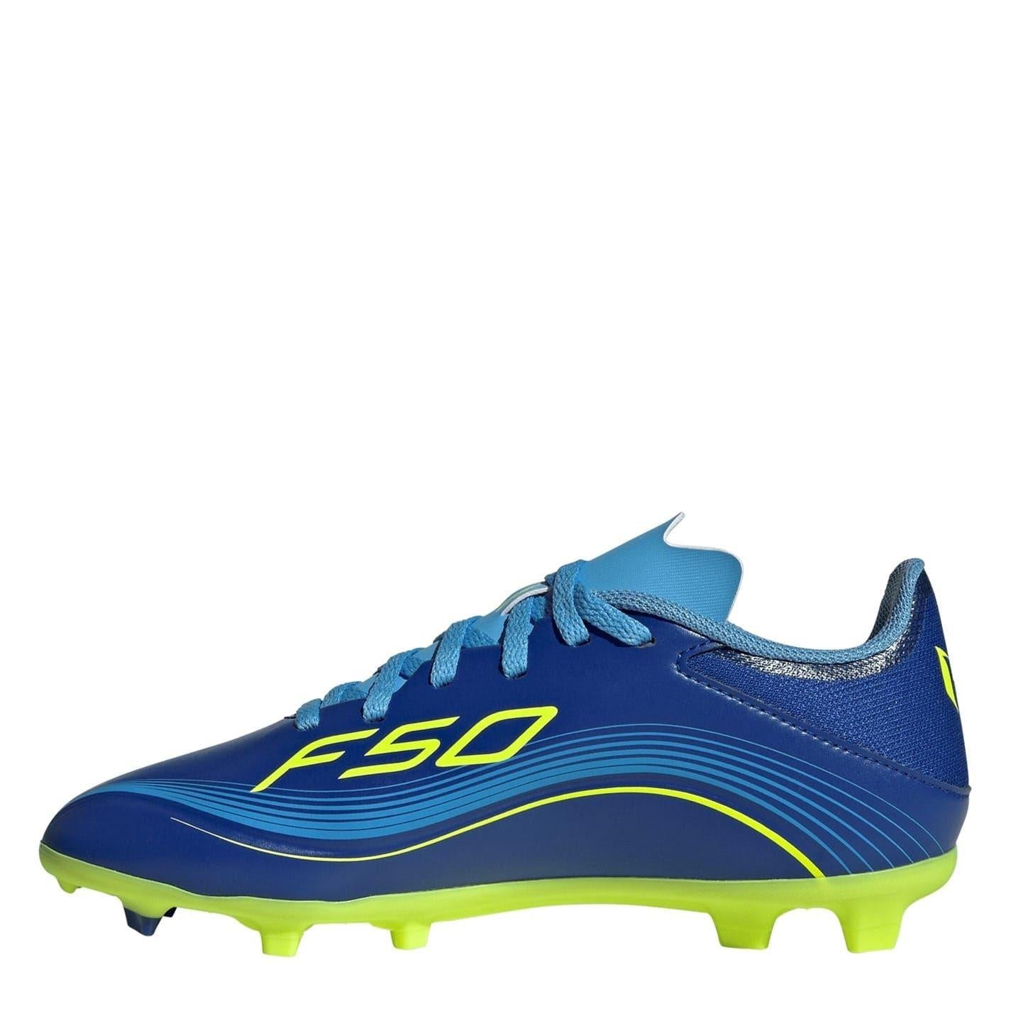 Royal Blue-Yellow - Back - Adidas Childrens-Kids F50 League Firm Ground Football Boots