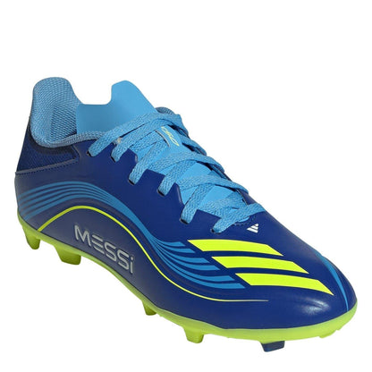 Royal Blue-Yellow - Side - Adidas Childrens-Kids F50 League Firm Ground Football Boots