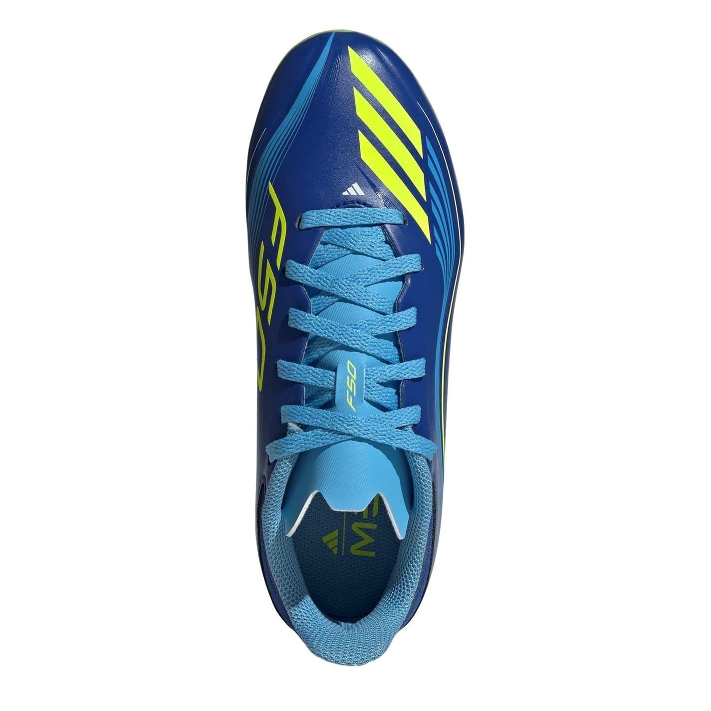 Royal Blue-Yellow - Pack Shot - Adidas Childrens-Kids F50 League Firm Ground Football Boots