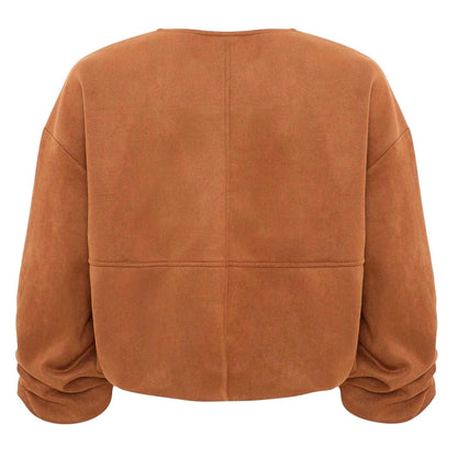 Brown - Back - I Saw It First Womens-Ladies Faux Suede Bubble Hem Jacket