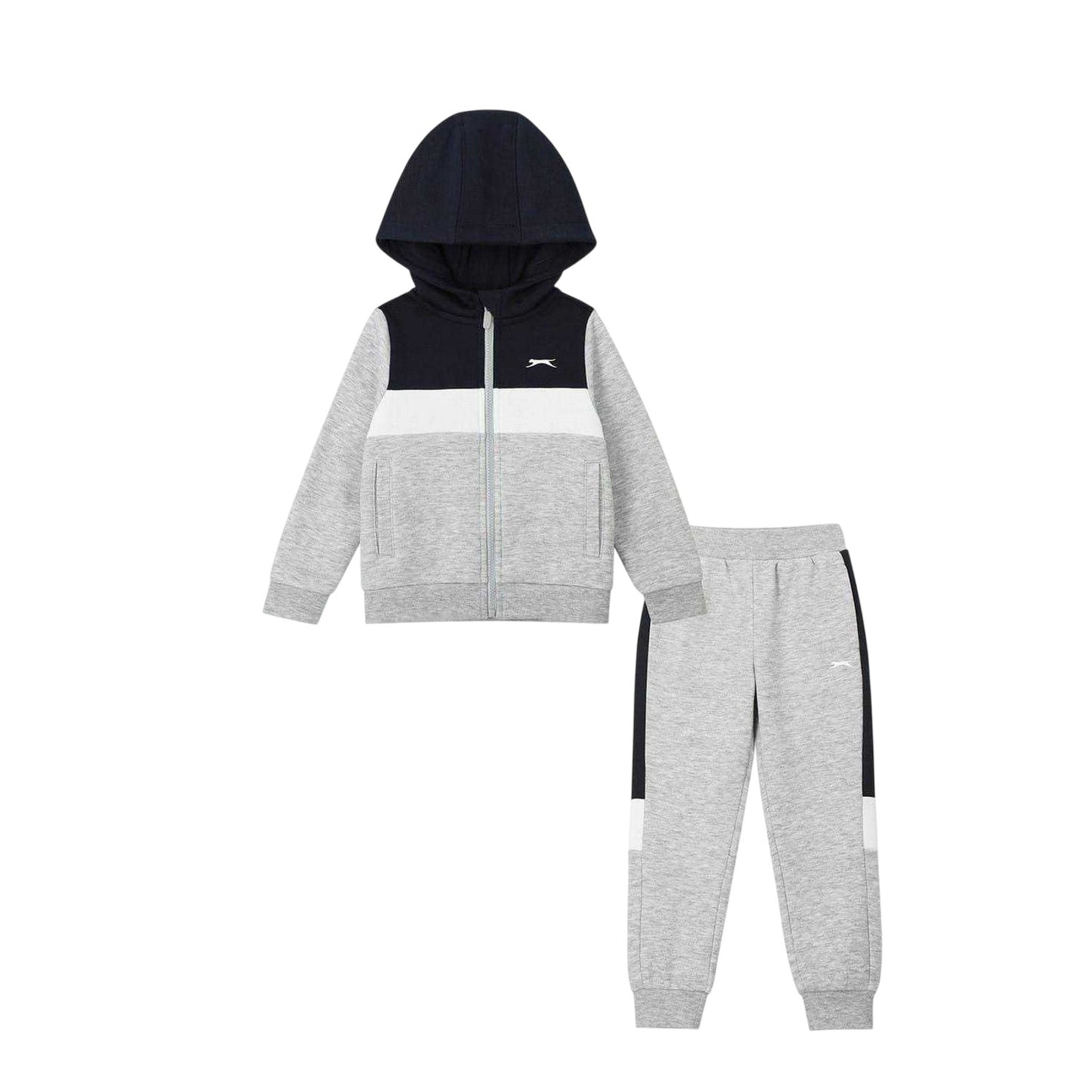 Navy-Grey - Front - Slazenger Childrens-Kids Colour Block Fleece Tracksuit