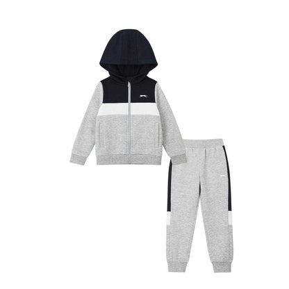 Navy-Grey - Front - Slazenger Childrens-Kids Colour Block Fleece Tracksuit