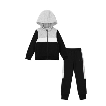Black-Grey - Front - Slazenger Childrens-Kids Colour Block Fleece Tracksuit