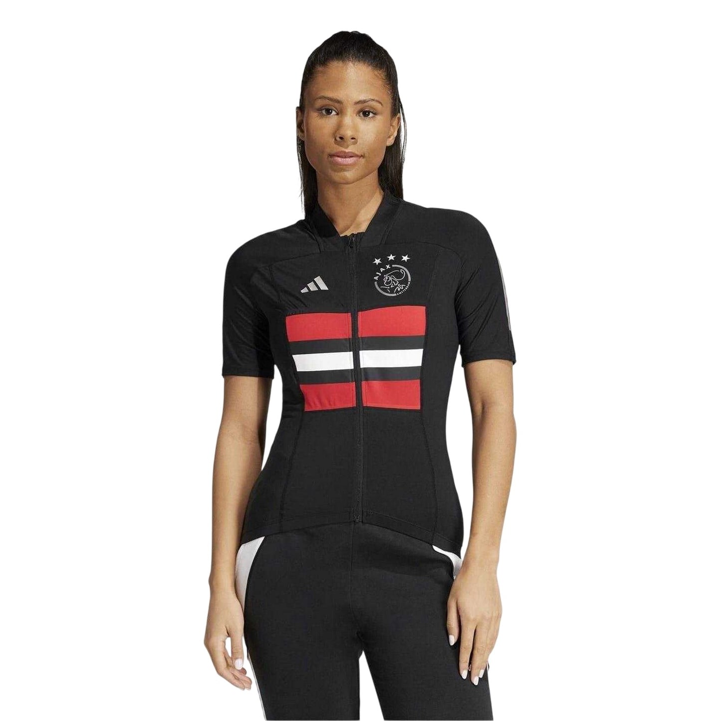 Black - Pack Shot - Adidas Womens-Ladies Ajax Mock Neck Short-Sleeved Cycling Jersey