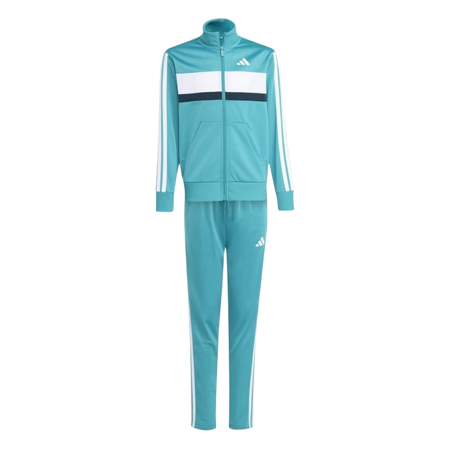 Green-White - Front - Adidas Childrens-Kids Essentials Tiberio Colour Block Tracksuit
