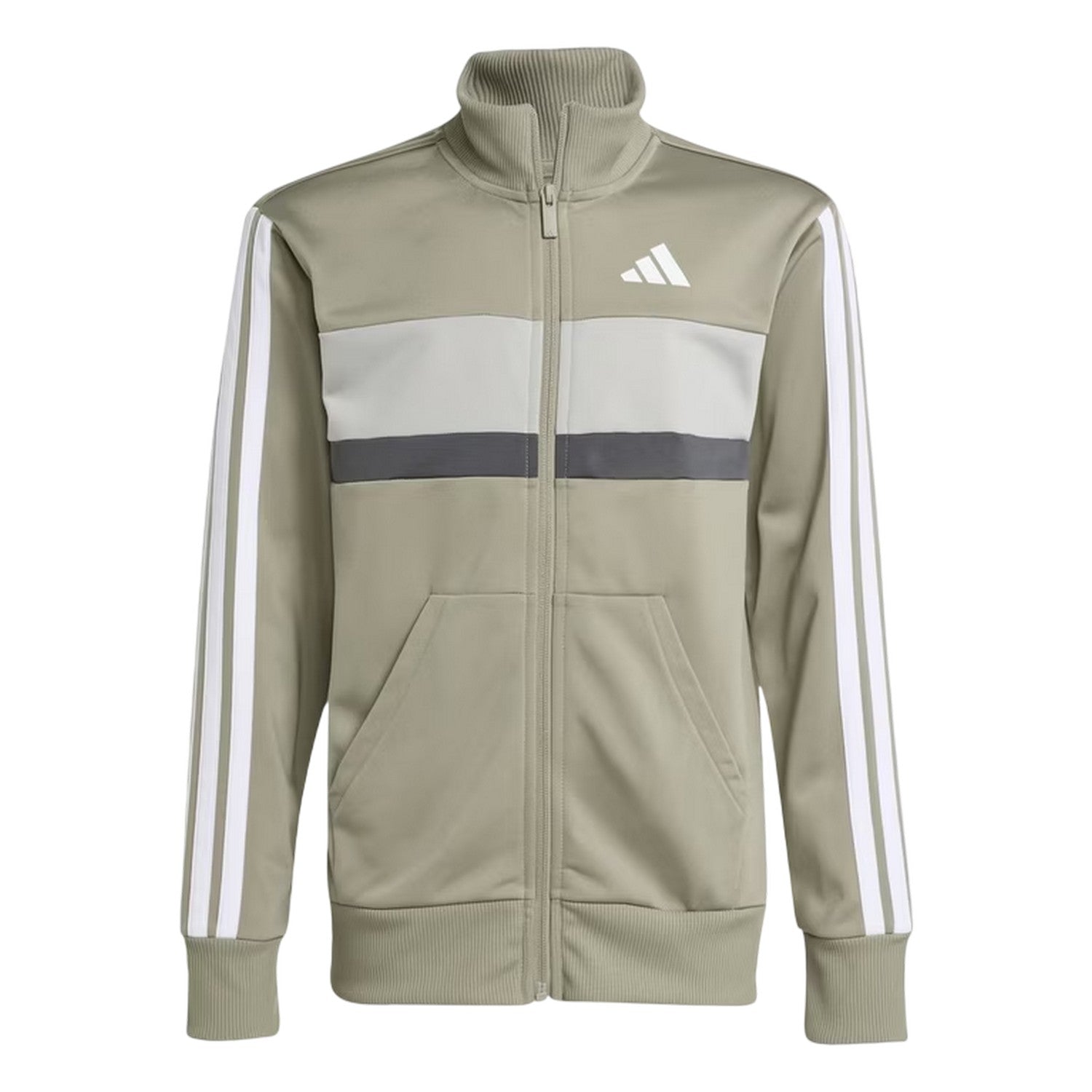 Khaki Green-White - Back - Adidas Childrens-Kids Essentials Tiberio Colour Block Tracksuit