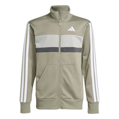Khaki Green-White - Back - Adidas Childrens-Kids Essentials Tiberio Colour Block Tracksuit
