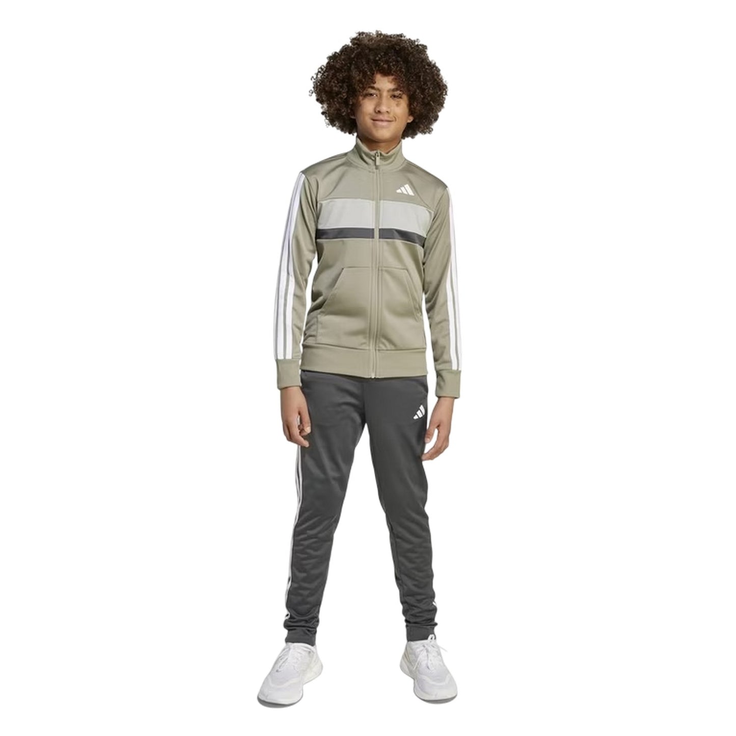 Khaki Green-White - Lifestyle - Adidas Childrens-Kids Essentials Tiberio Colour Block Tracksuit