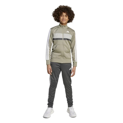 Khaki Green-White - Lifestyle - Adidas Childrens-Kids Essentials Tiberio Colour Block Tracksuit