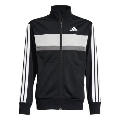Black-Grey-White - Back - Adidas Childrens-Kids Essentials Tiberio Colour Block Tracksuit