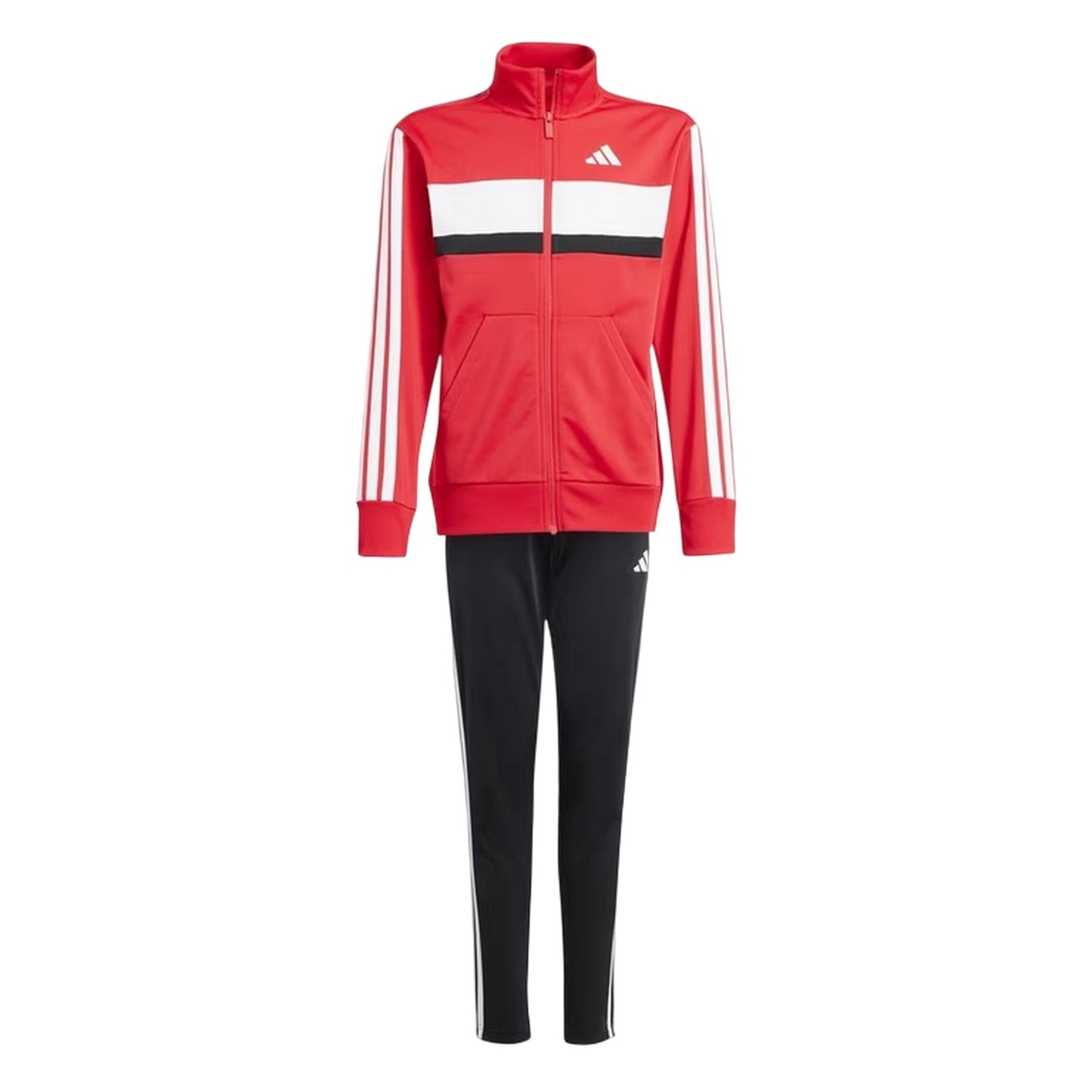 Red-Black-White - Front - Adidas Childrens-Kids Essentials Tiberio Colour Block Tracksuit