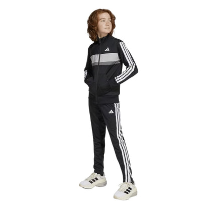 Black-Grey-White - Lifestyle - Adidas Childrens-Kids Essentials Tiberio Colour Block Tracksuit