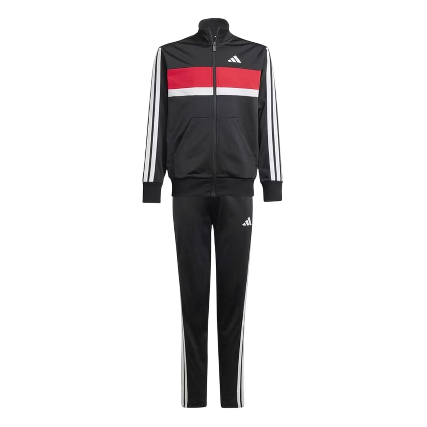 Black-Red - Front - Adidas Childrens-Kids Essentials Tiberio Colour Block Tracksuit