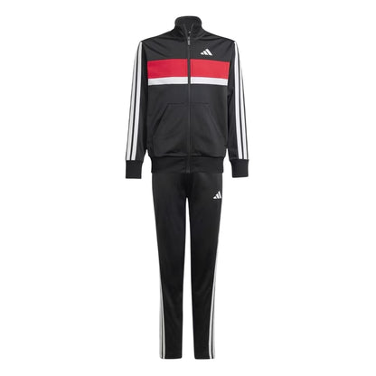 Black-Red - Front - Adidas Childrens-Kids Essentials Tiberio Colour Block Tracksuit