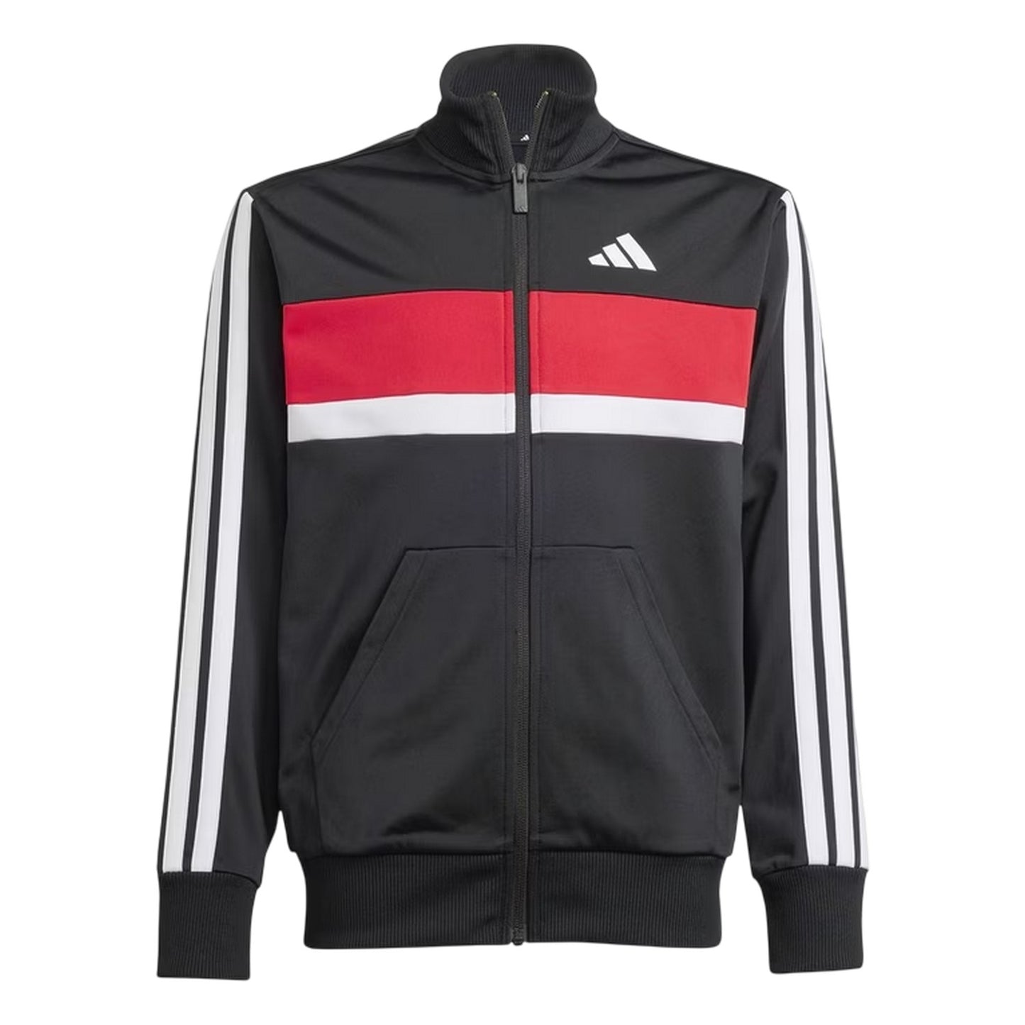 Black-Red - Back - Adidas Childrens-Kids Essentials Tiberio Colour Block Tracksuit