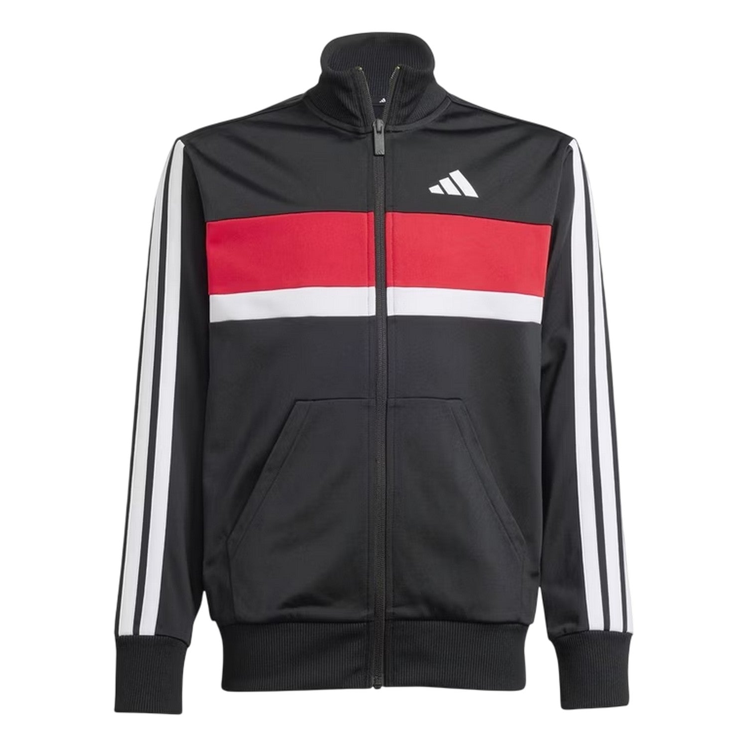 Black-Red - Back - Adidas Childrens-Kids Essentials Tiberio Colour Block Tracksuit