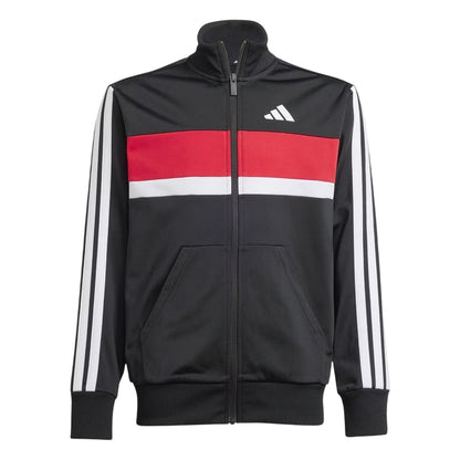 Black-Red - Back - Adidas Childrens-Kids Essentials Tiberio Colour Block Tracksuit