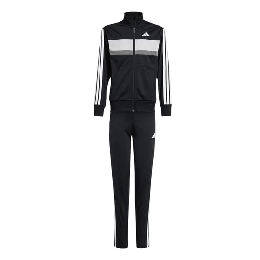 Black-Grey-White - Front - Adidas Childrens-Kids Essentials Tiberio Colour Block Tracksuit