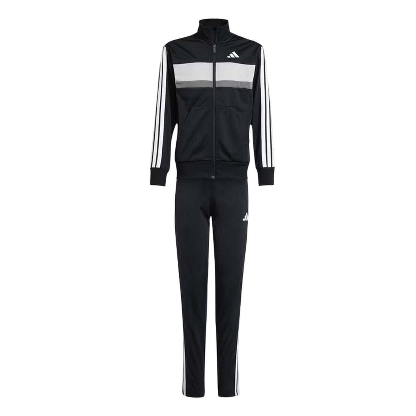 Black-Grey-White - Front - Adidas Childrens-Kids Essentials Tiberio Colour Block Tracksuit