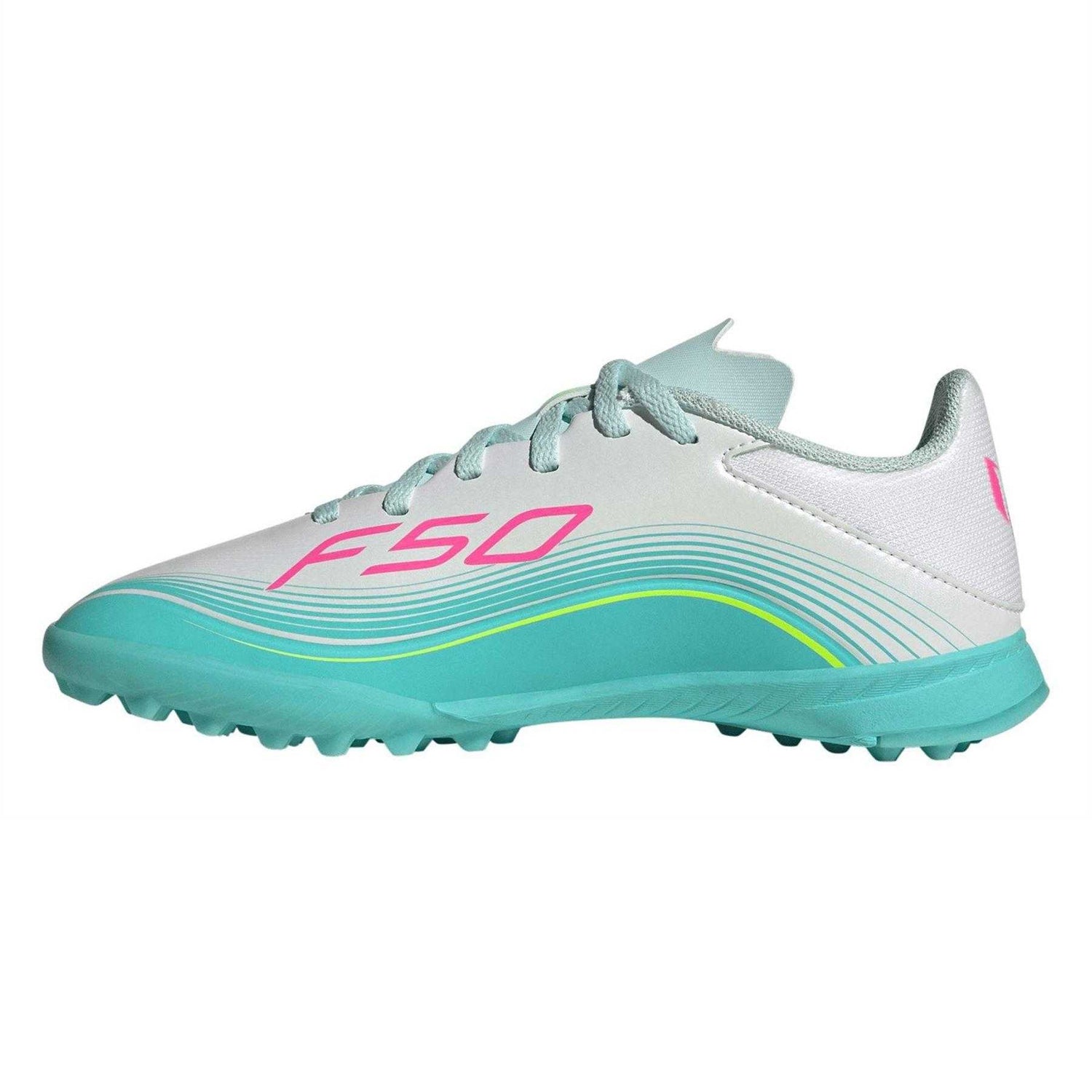 White-Pink-Blue - Side - Adidas Childrens-Kids F50 League Football Boots