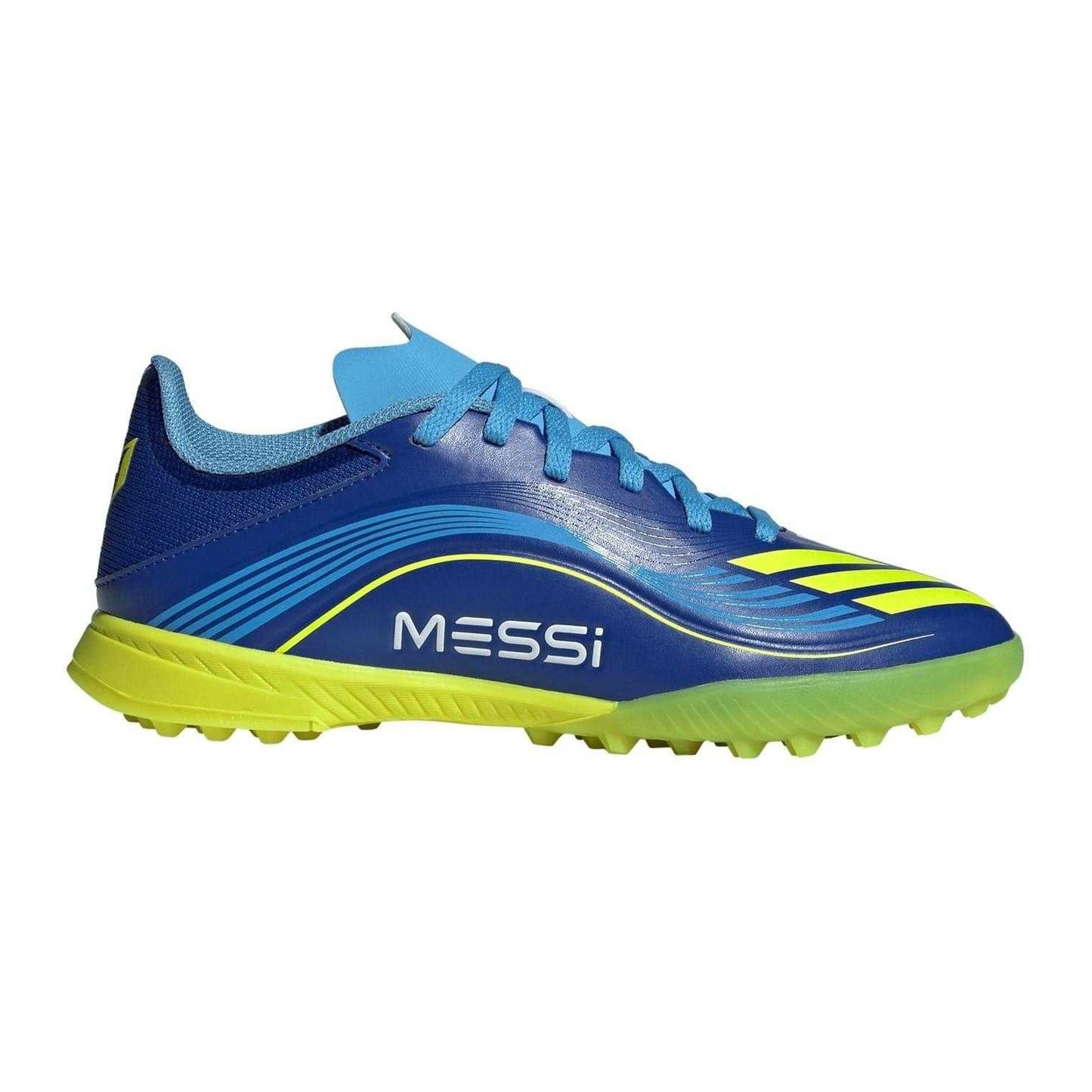 Blue-Pale Yellow - Front - Adidas Childrens-Kids F50 League Football Boots
