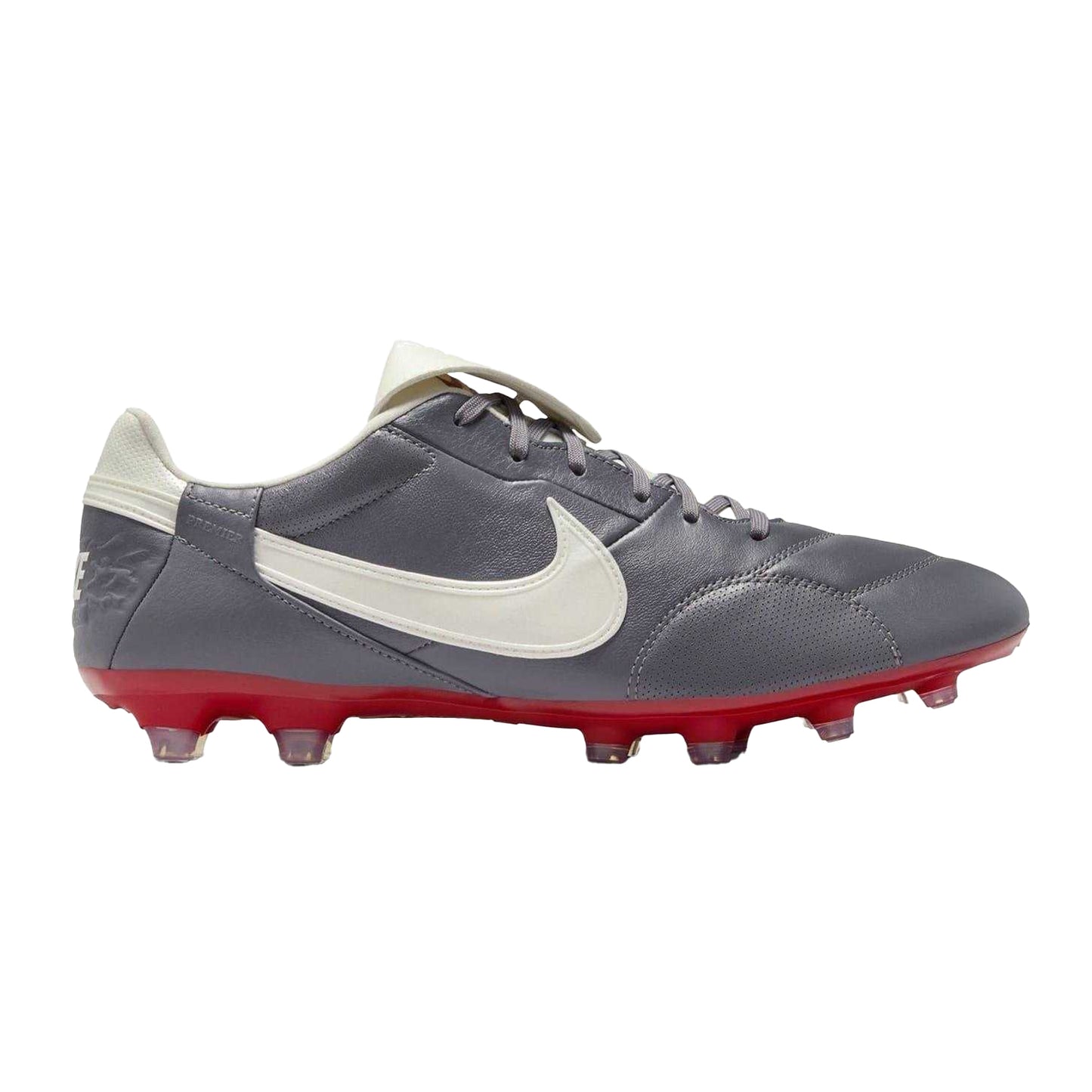 Grey-Red - Front - Nike Mens Premier 3 Classic Leather Firm Ground Football Boots