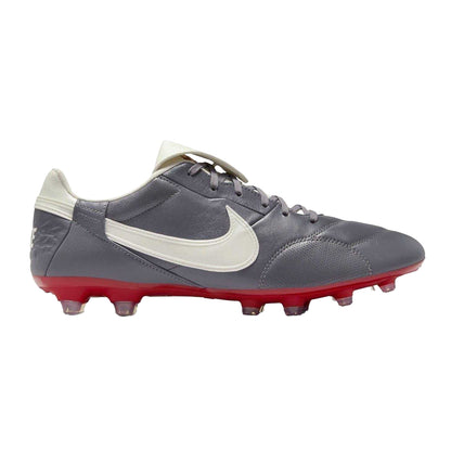 Grey-Red - Front - Nike Mens Premier 3 Classic Leather Firm Ground Football Boots