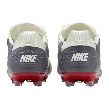 Grey-Red - Back - Nike Mens Premier 3 Classic Leather Firm Ground Football Boots