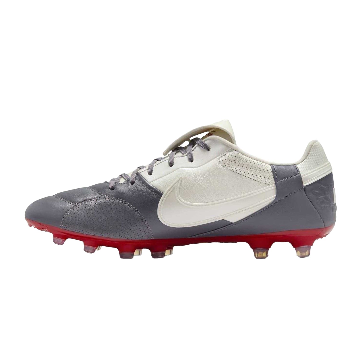 Grey-Red - Side - Nike Mens Premier 3 Classic Leather Firm Ground Football Boots