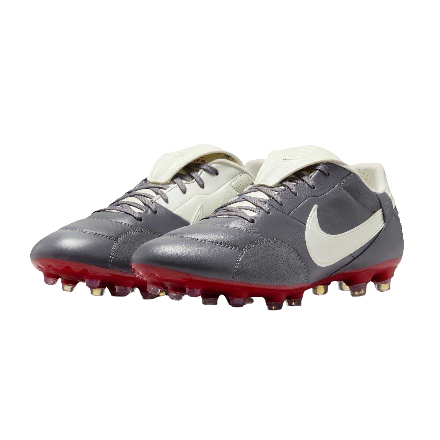 Grey-Red - Pack Shot - Nike Mens Premier 3 Classic Leather Firm Ground Football Boots
