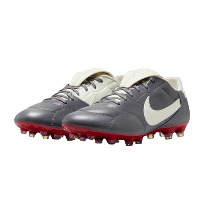 Grey-Red - Pack Shot - Nike Mens Premier 3 Classic Leather Firm Ground Football Boots