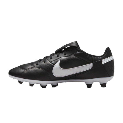 Black-White - Side - Nike Mens Premier 3 Classic Leather Firm Ground Football Boots