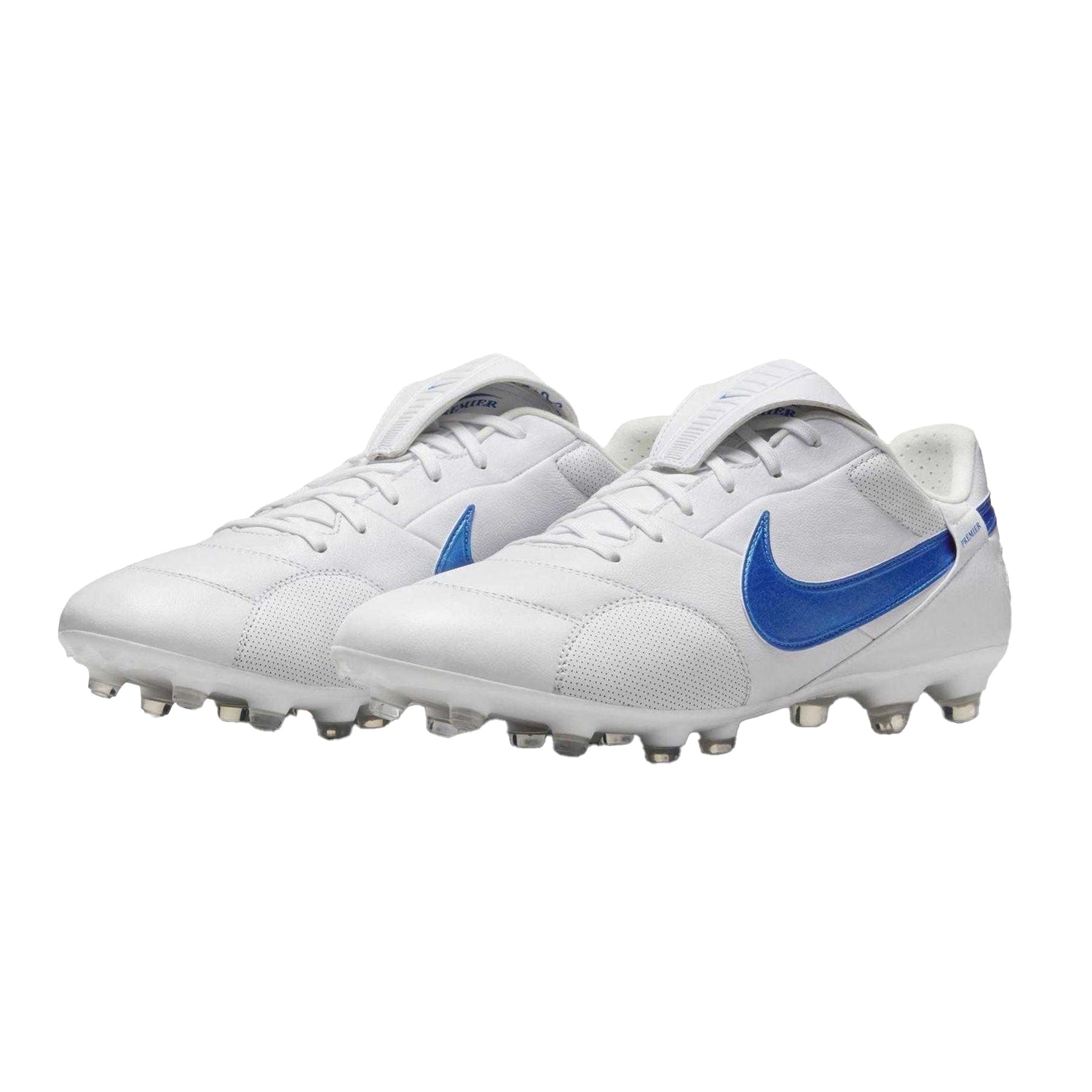 White-Blue - Pack Shot - Nike Mens Premier 3 Classic Leather Firm Ground Football Boots