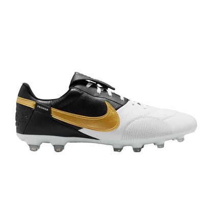 White-Black-Gold - Front - Nike Mens Premier 3 Classic Leather Firm Ground Football Boots