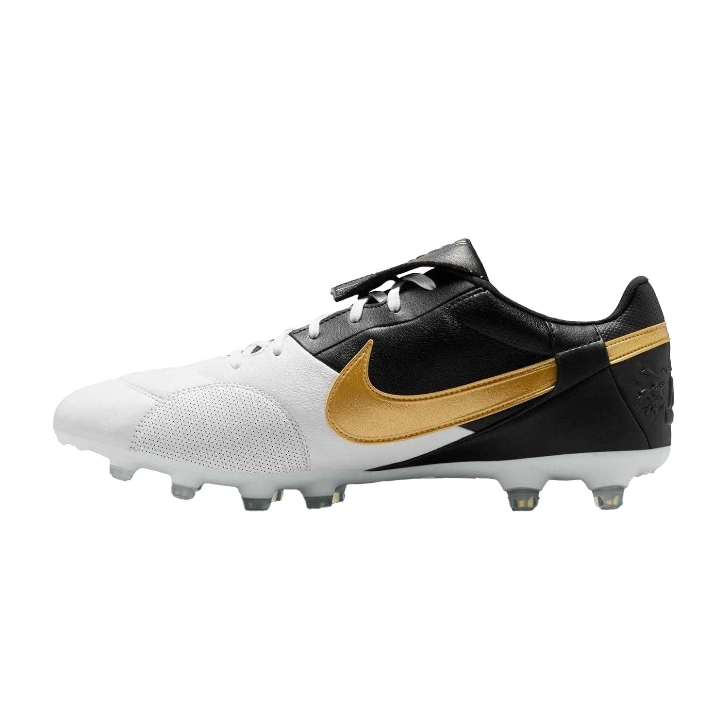 White-Black-Gold - Side - Nike Mens Premier 3 Classic Leather Firm Ground Football Boots