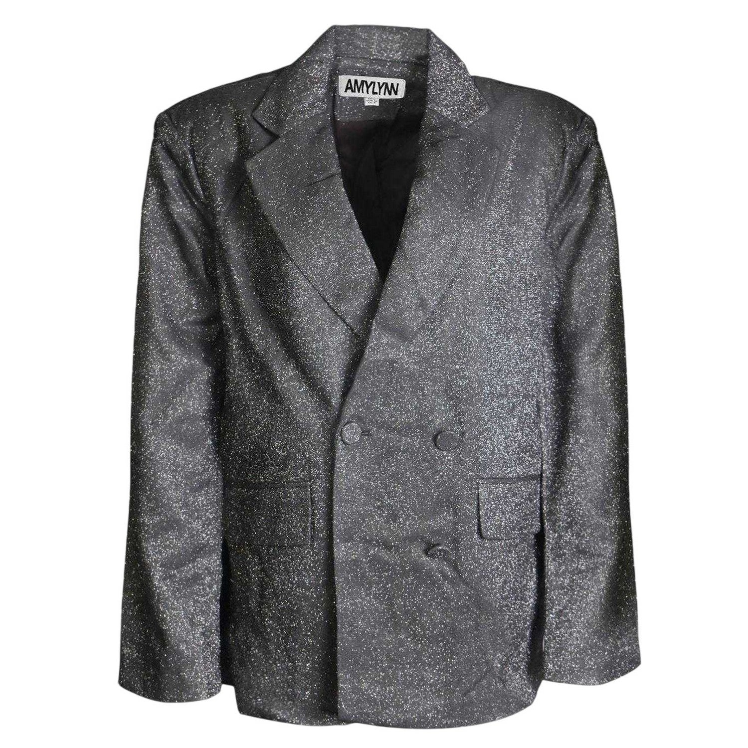 Silver - Front - AmyLynn Womens-Ladies Ezra Metallic Double-Breasted Blazer