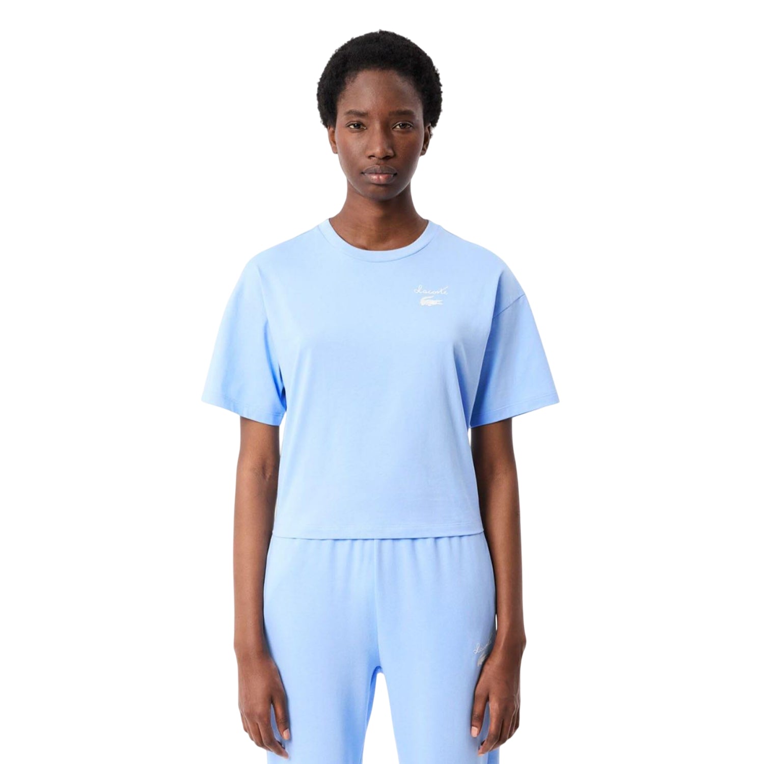 Light Blue - Side - Lacoste Womens-Ladies Logo Cotton T-Shirt