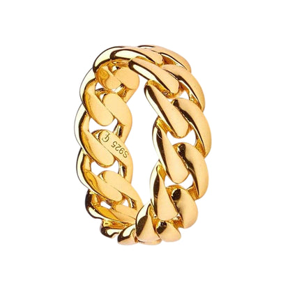 Gold - Back - Common Lines Cuban 925 Sterling Silver Link Ring
