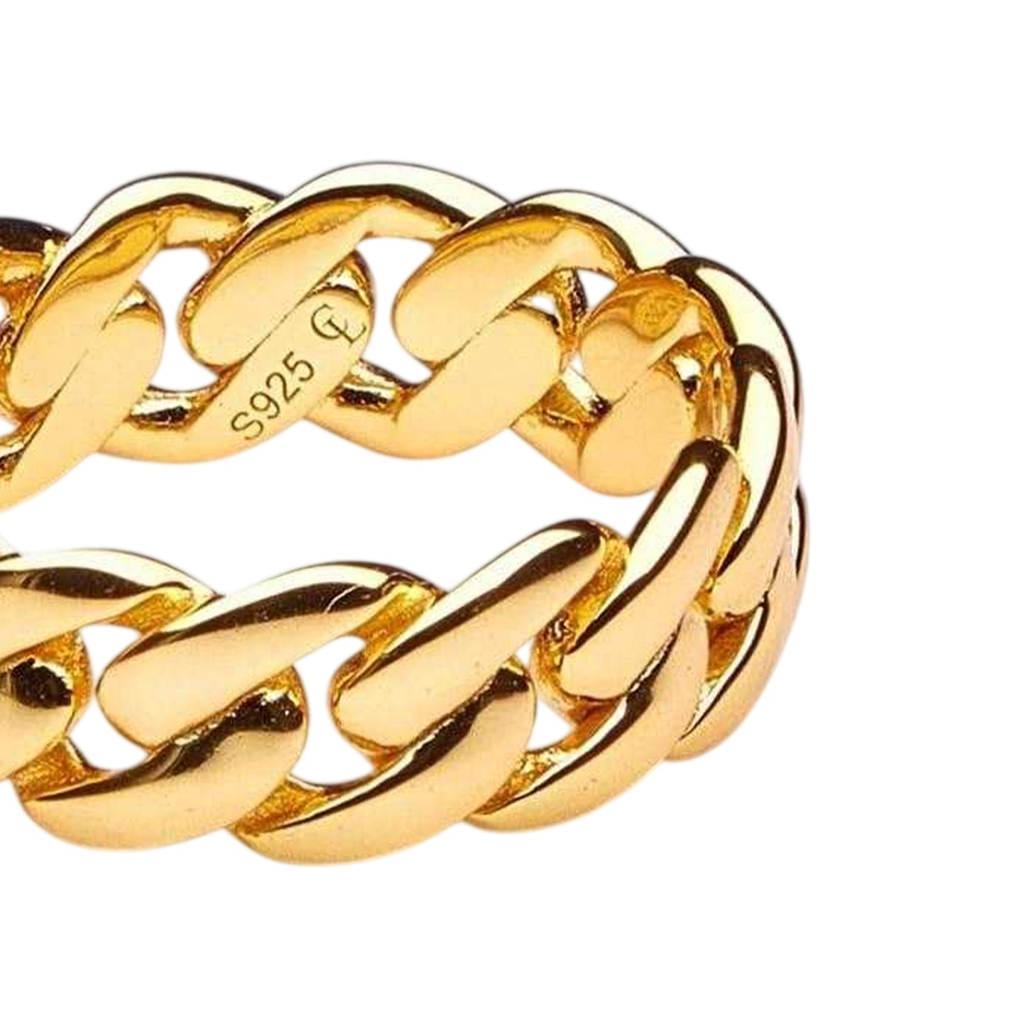 Gold - Side - Common Lines Cuban 925 Sterling Silver Link Ring