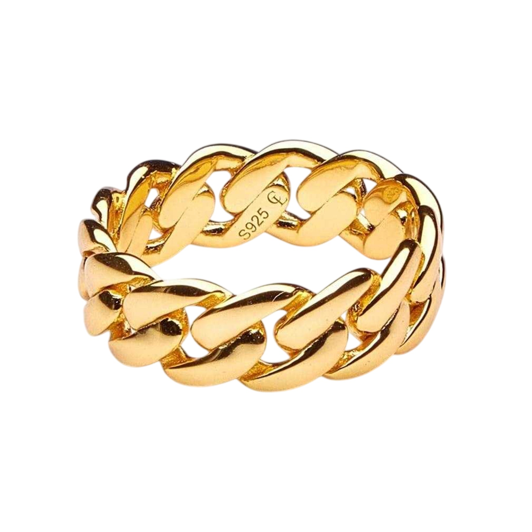 Gold - Front - Common Lines Cuban 925 Sterling Silver Link Ring