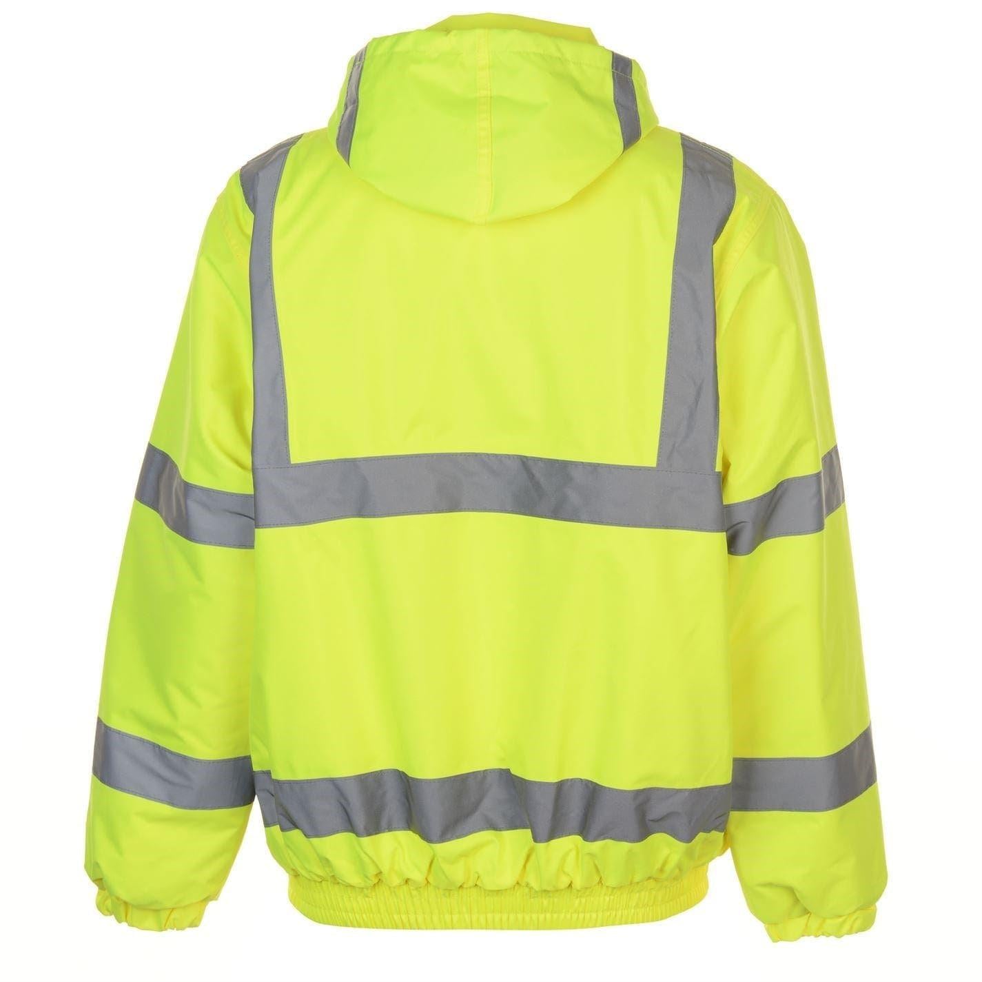 Yellow - Back - Dunlop Mens Hi-Vis Safety Bomber Jacket